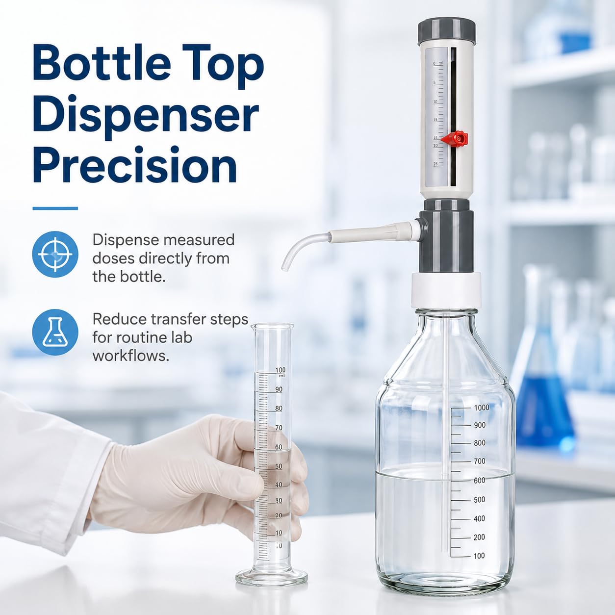 Distributeur sur bouteille, compatibilité 250/500/1000/2000 ml, 0-25 ml