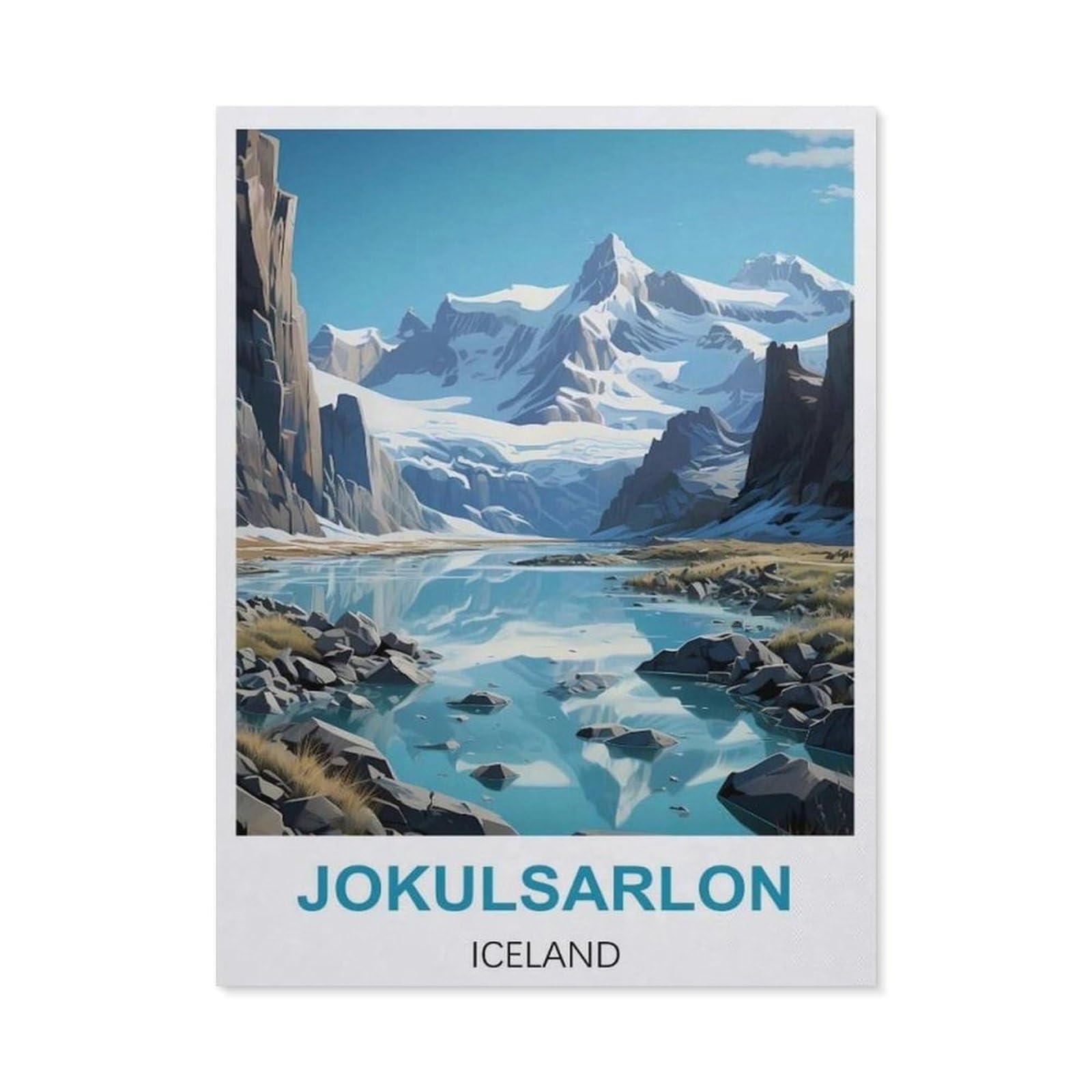 BEAYODKP 5D DIY Diamond Painting kit，Jokulsarlon Iceland Vintage Travel Poster，Round Resin Diamond Cross Stitch, Home Decoration Gift（30 x 40 cm/11.81 x 15.74 inches）-BZ65