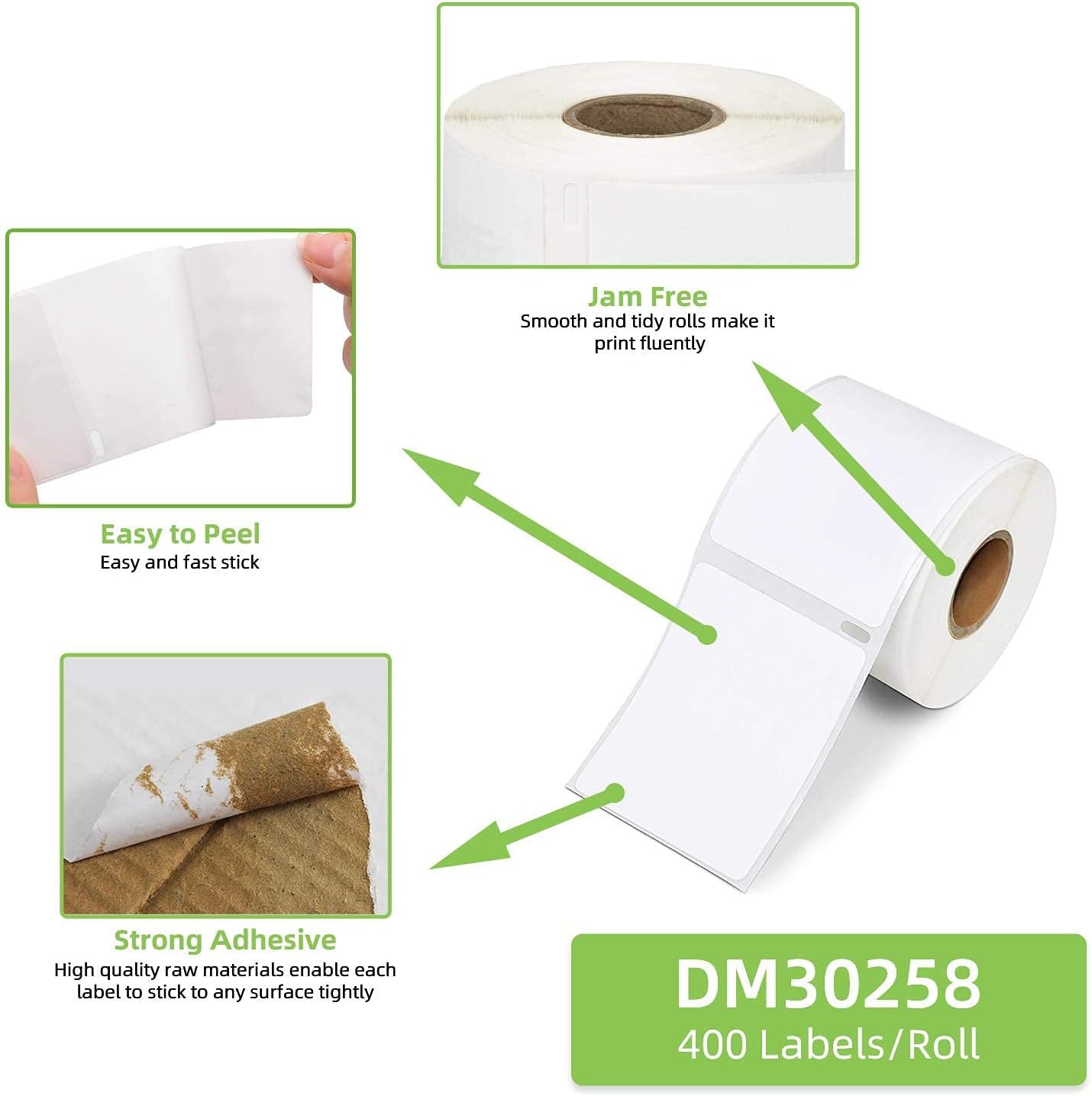 Compatible 2-1/8" x 2-3/4" Direct Thermal Labels Replacement for DYMO 30258 Barcodes Address Postage, Compatible with Rollo, DYMO 4XL & Zebra Desktop Printers (16 Rolls, 400 Labels/Roll) - Image 4