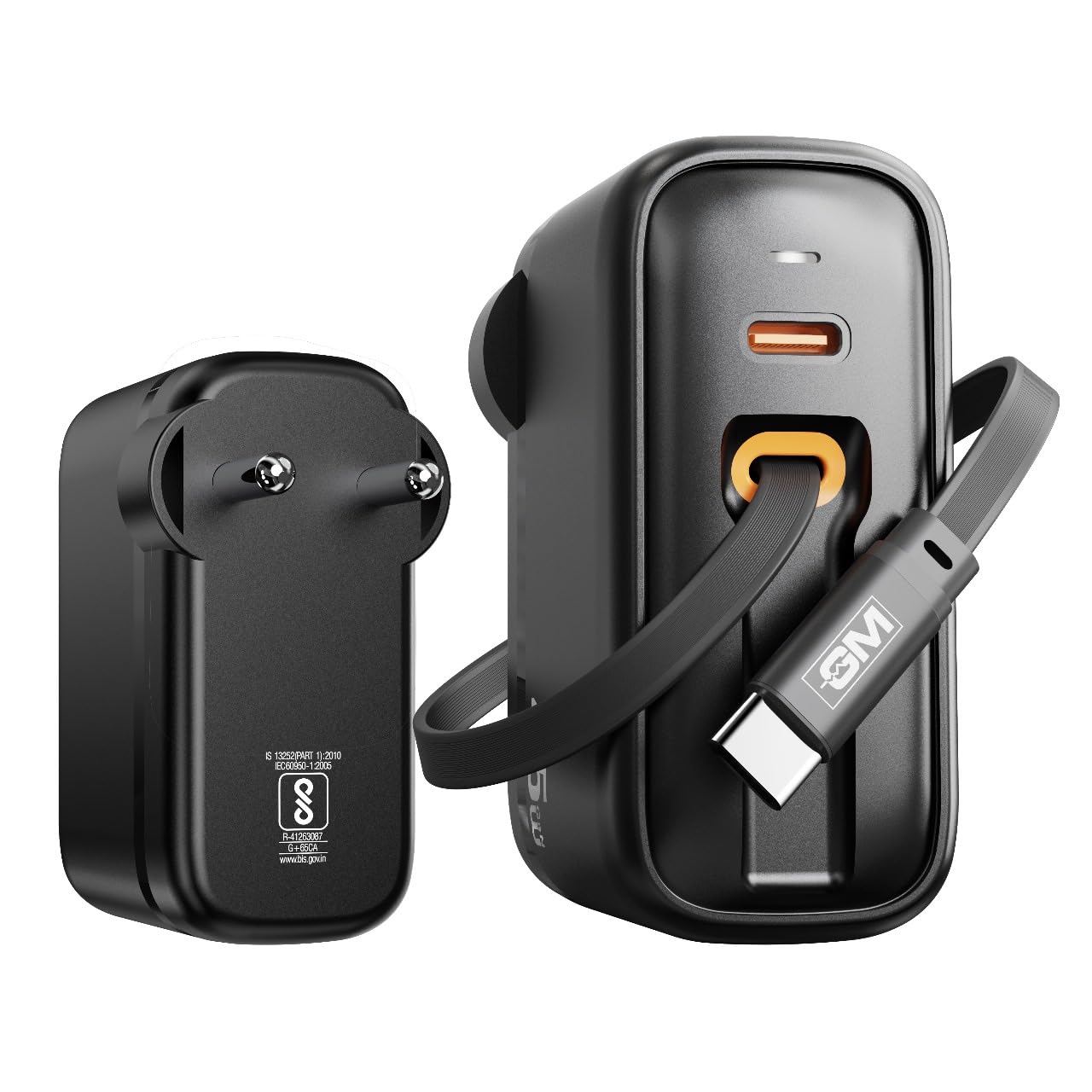 GM G+ 45W Type C All in One Travel Adapter with 70 CM Retractable Cable | GaN Technology Super Fast Charger for Mobile & Laptop | Compatible with All Type C Device & iPhone 16, 15, MacBook - Black-image-24