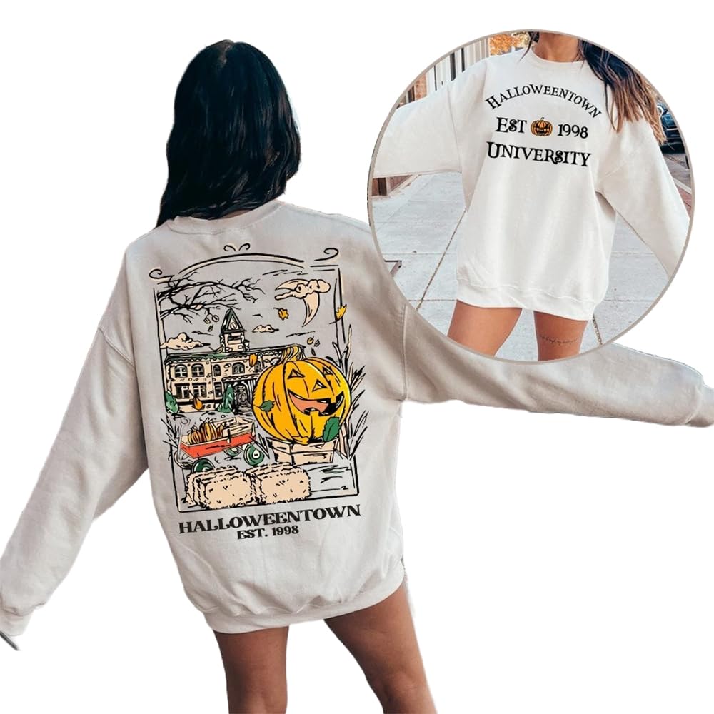 Halloweentown Sweatshirts for Women Men, Funny Halloween Shirts for Women - Halloween Graphic T Shirt - Hello Fall Spooky Season Sweatshirt, Funny Ghost Face Shirt, Halloween Women Graphic Tshirt