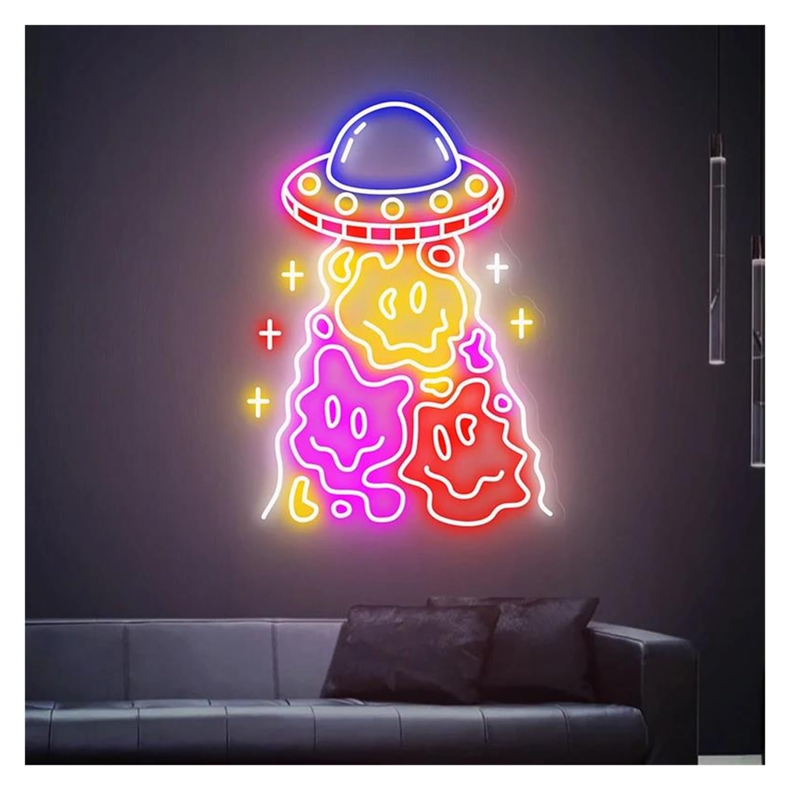 Lemst E Signs Lamp Handmad Neon Signs Usb Powered Adjustabl Brightness Ufo Smiling Fac Neon Lights, Suitabl For Party Decor 60Cmx40cm(E)