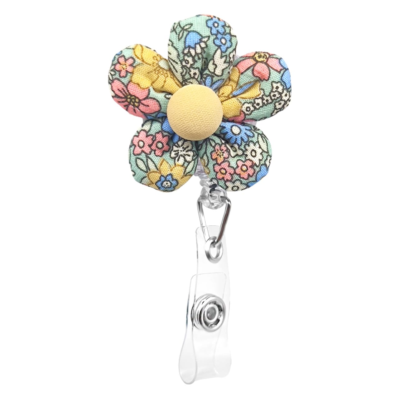 Flower Badge Reel Holder Retractable Clip Cute Floral Badge Reels Decorative Daisy ID Clip for Nurses Medical Assistant Hospital Women - Deep Green