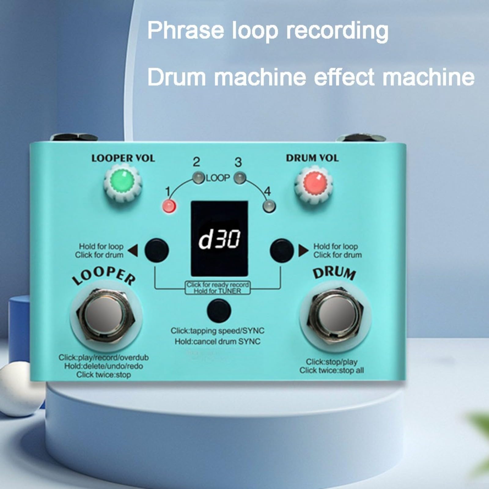 Pedal de efectos de guitarra m-vave V2 con 30 ritmos, grabación en bucle de 5 minutos, tempo de toque 40-240 BPM, alimentación USB-C para práctica de actuación en vivo, negro (negro)