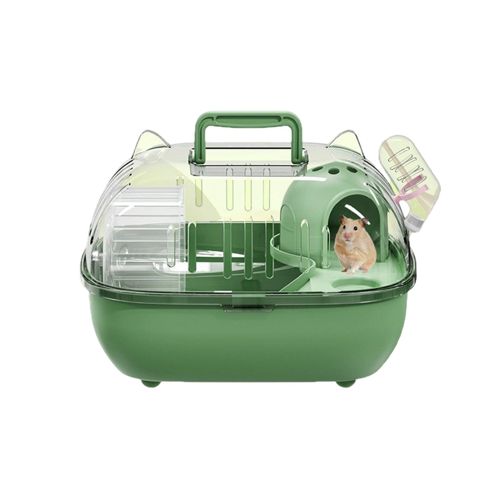 Transparent Hamster Travel Carrier, Portable Outdoor Small Pet Transport Cage with Breathable Cover, Lightweight Travel Habitat for Hamsters, Rabbits, Lizards and Small Reptiles (Green)