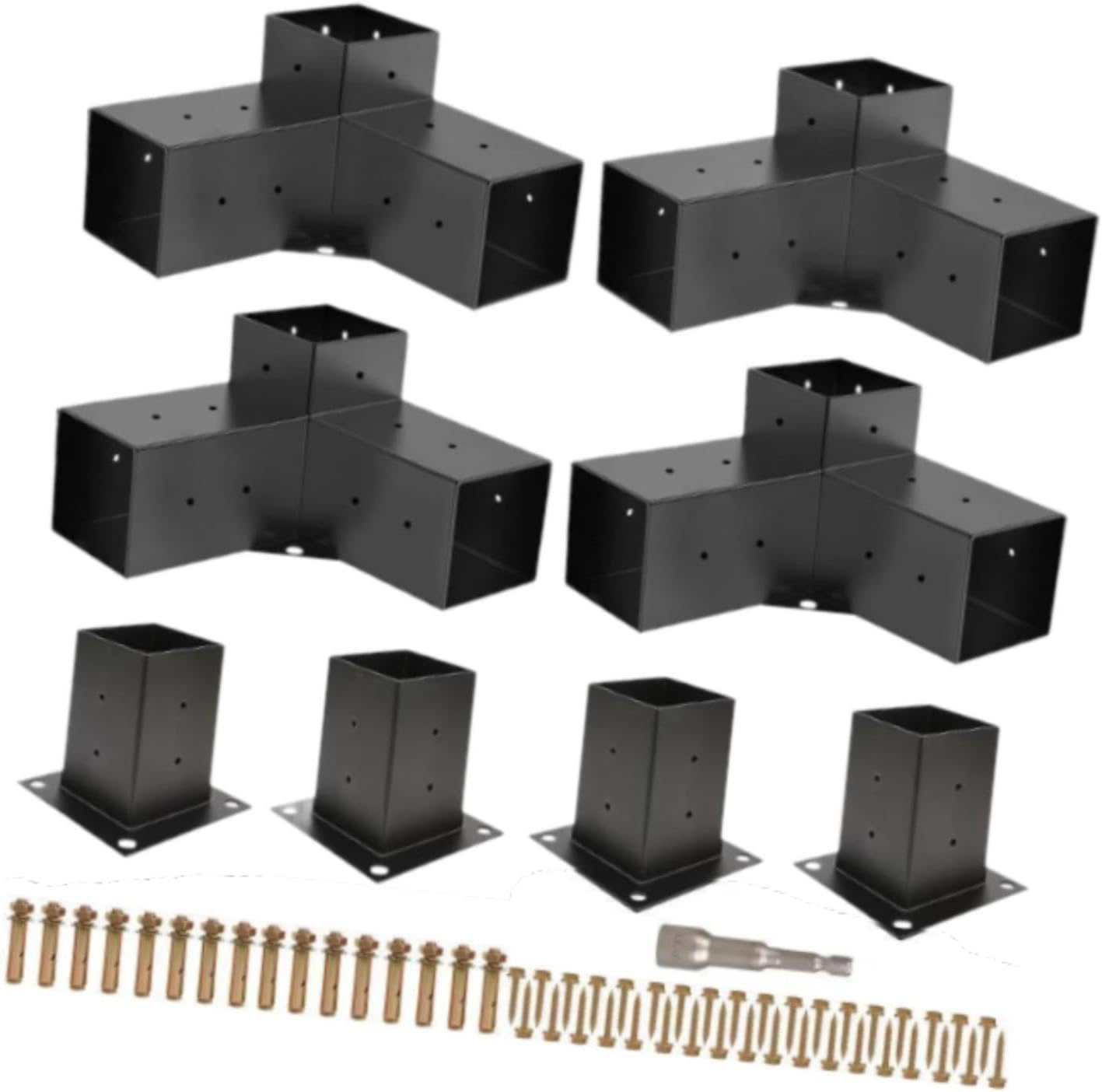 4ピース 3ウェイ直角コーナーブラケット ベース付き パーゴラキット コネクタブレース DIY 高さのある木製スタンド 小屋ガゼボ用