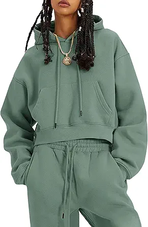 Flygo Womens Fleece 2 Piece Outfits Sweatsuit Crop Pullover Sweatshirt Joggers Pants Tracksuit Set