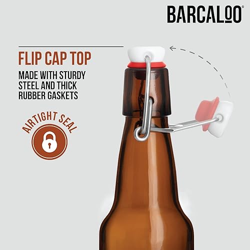 Miniatura 3 de Barcaloo Botellas de cerveza de vidrio ámbar con tapa abatible de 12 onzas para elaboración casera, juego de 12 con tapas abatibles para embotellado