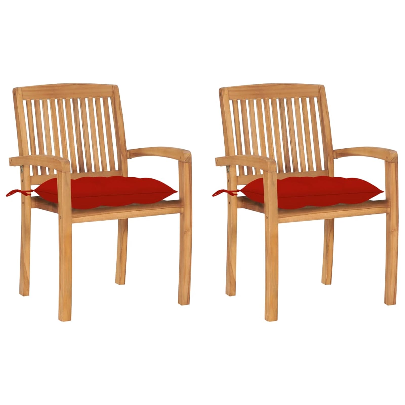 Chaises de jardin en teck massif avec coussin rouge chic