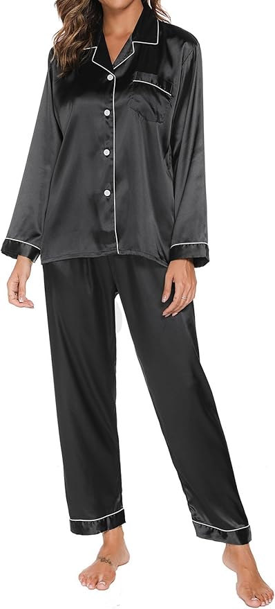 Pigiama Donna In Raso - Maniche Lunghe Con Bottoni - Foto 2