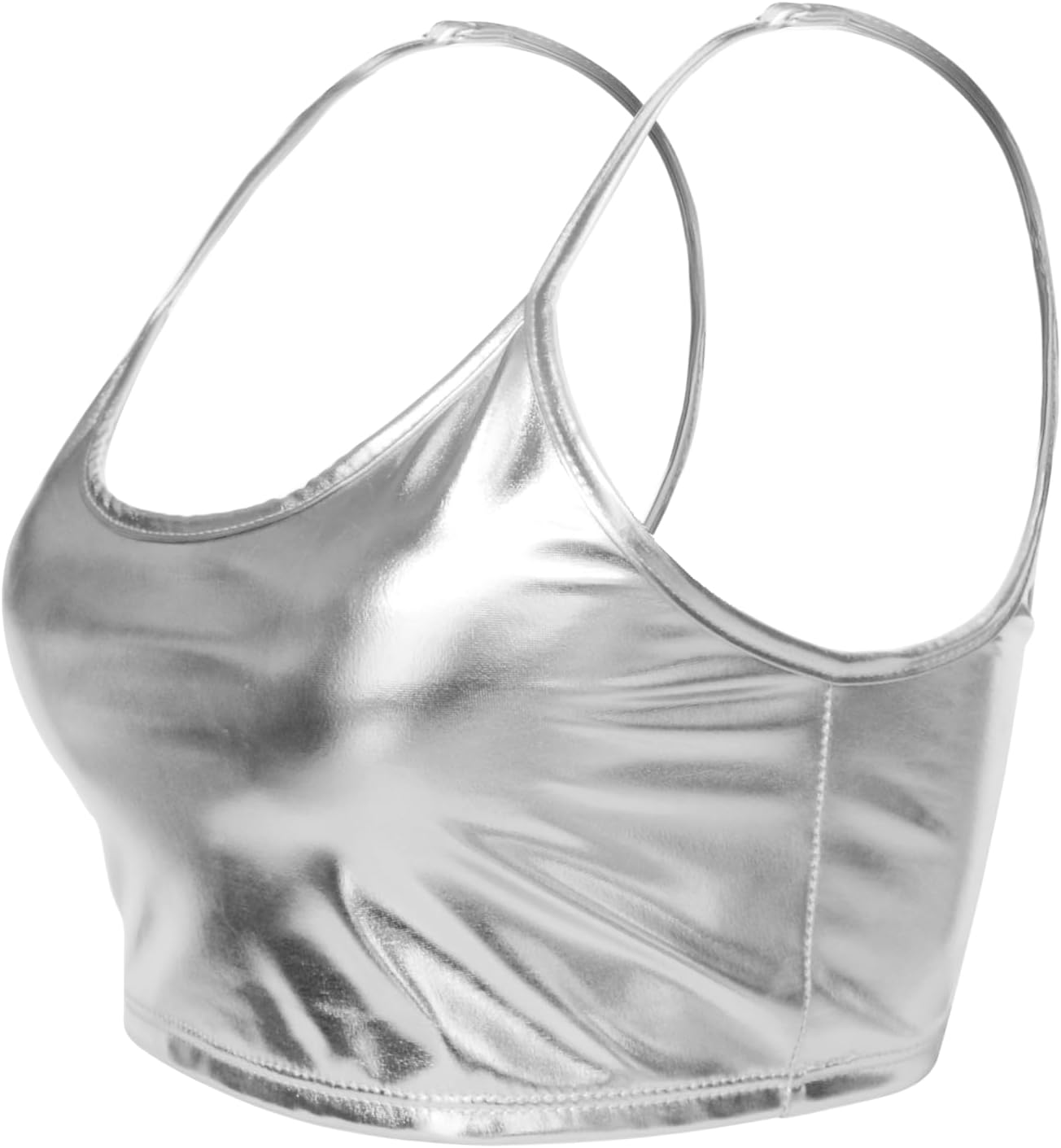 Women's Metallic Crop Top Shiny Sleeveless Rave Bra Tops for Dancing Festival Costume - Image 6