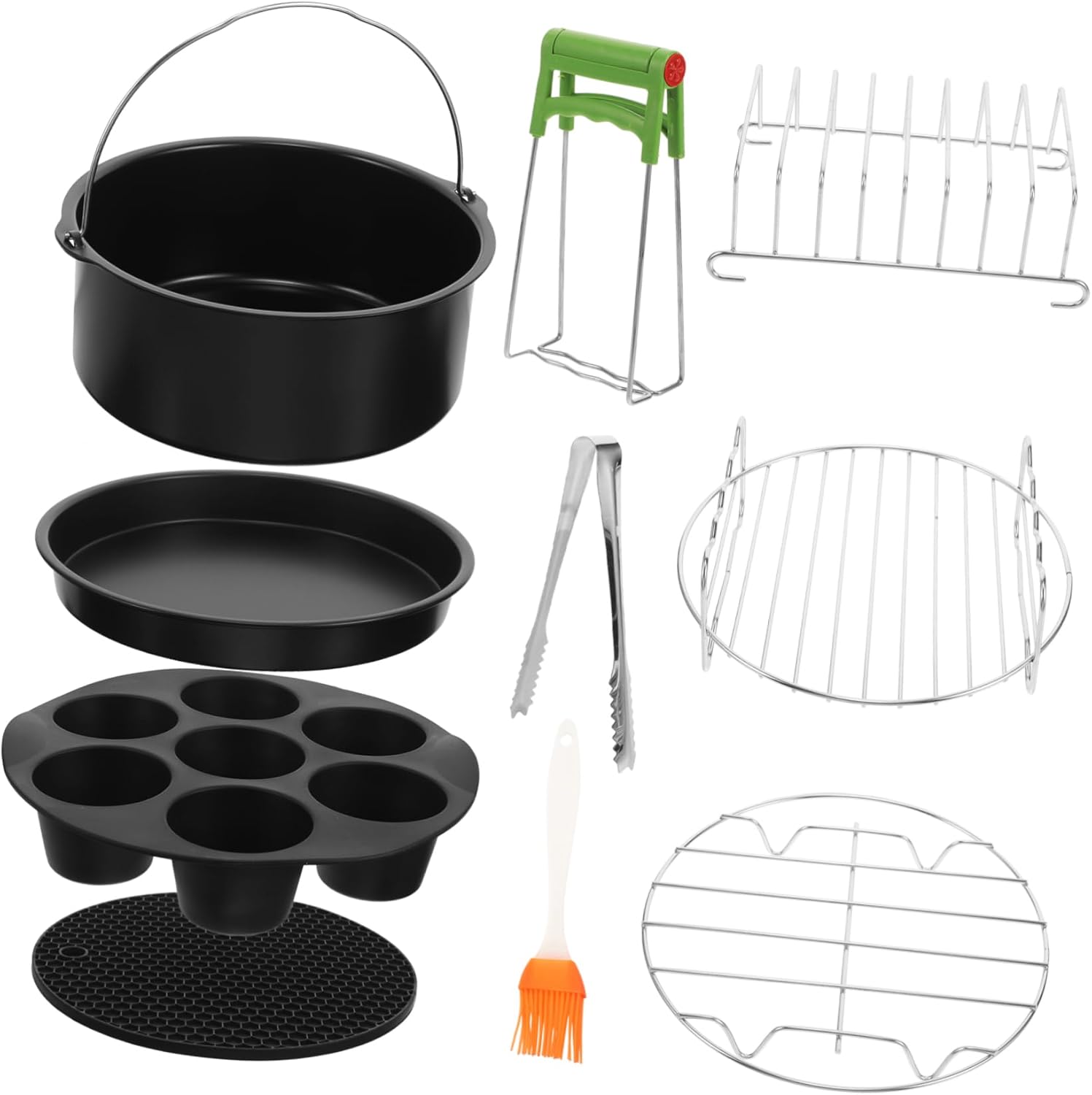 9pcs Air Fryer Accessories Set Non Stick Pizza Cupcake Pan Food Grade Kitchen Tools for Baking Soups Stews Compatible with Fryers Random Color