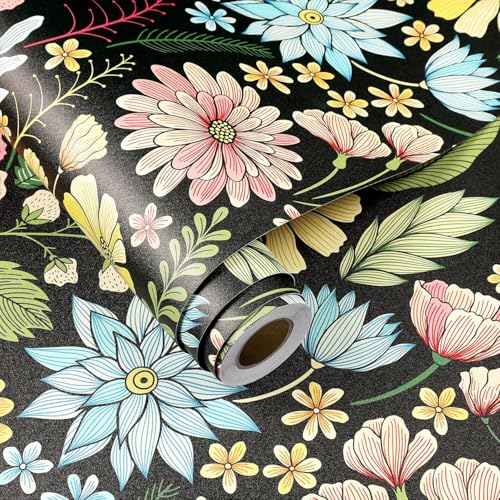 Image of Wallpaper Peel and Stick Vintage Flowers Leaves Birds Pattern Design Botanical Tropical Floral Textured Butterfly Wall Decor Removable Waterproof Adeshive Wallpaper 16.5X87Inch