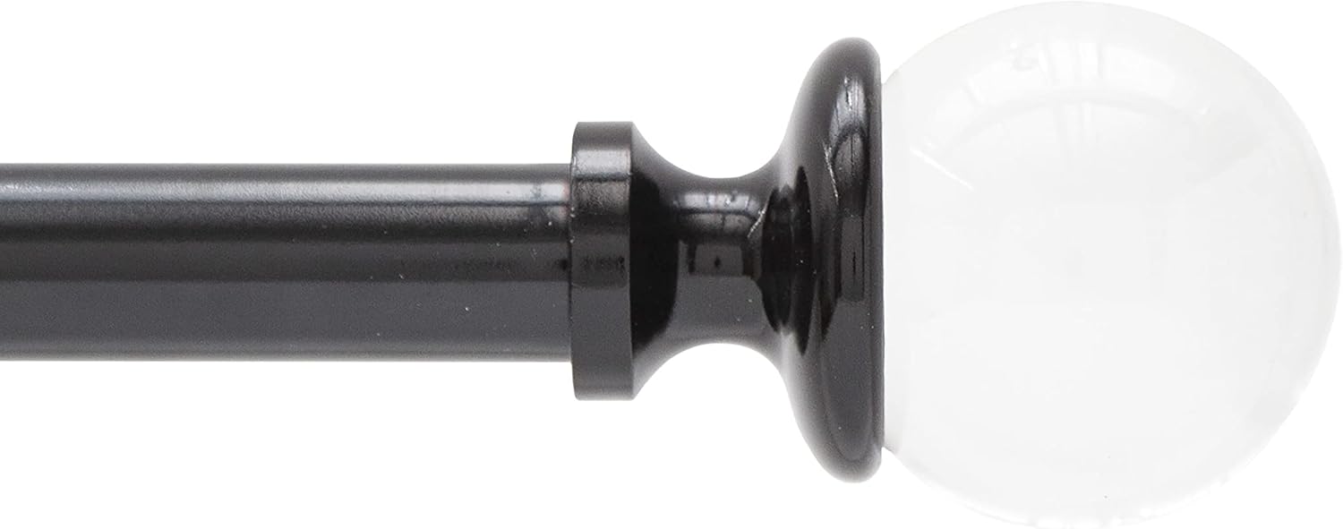 Kenney KN85986 Clear Ball End Premium Decorative Window Curtain Rod, 36-66" Adjustable Length, Glossy Black Finish, 1" Diameter Steel Tube