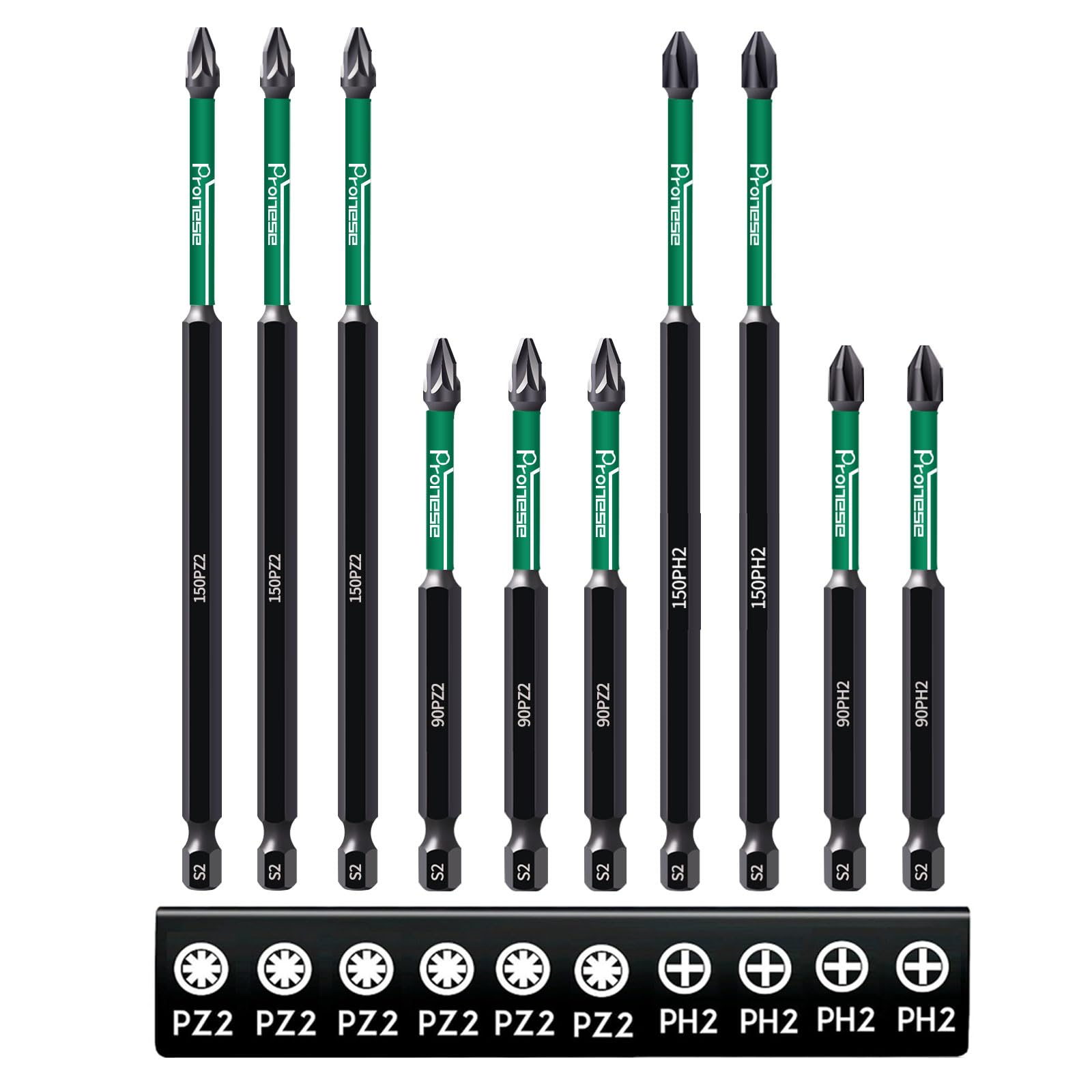 Brocas magnéticas de impacto con punta antideslizante PZ2 y PH2 largas de acero S2