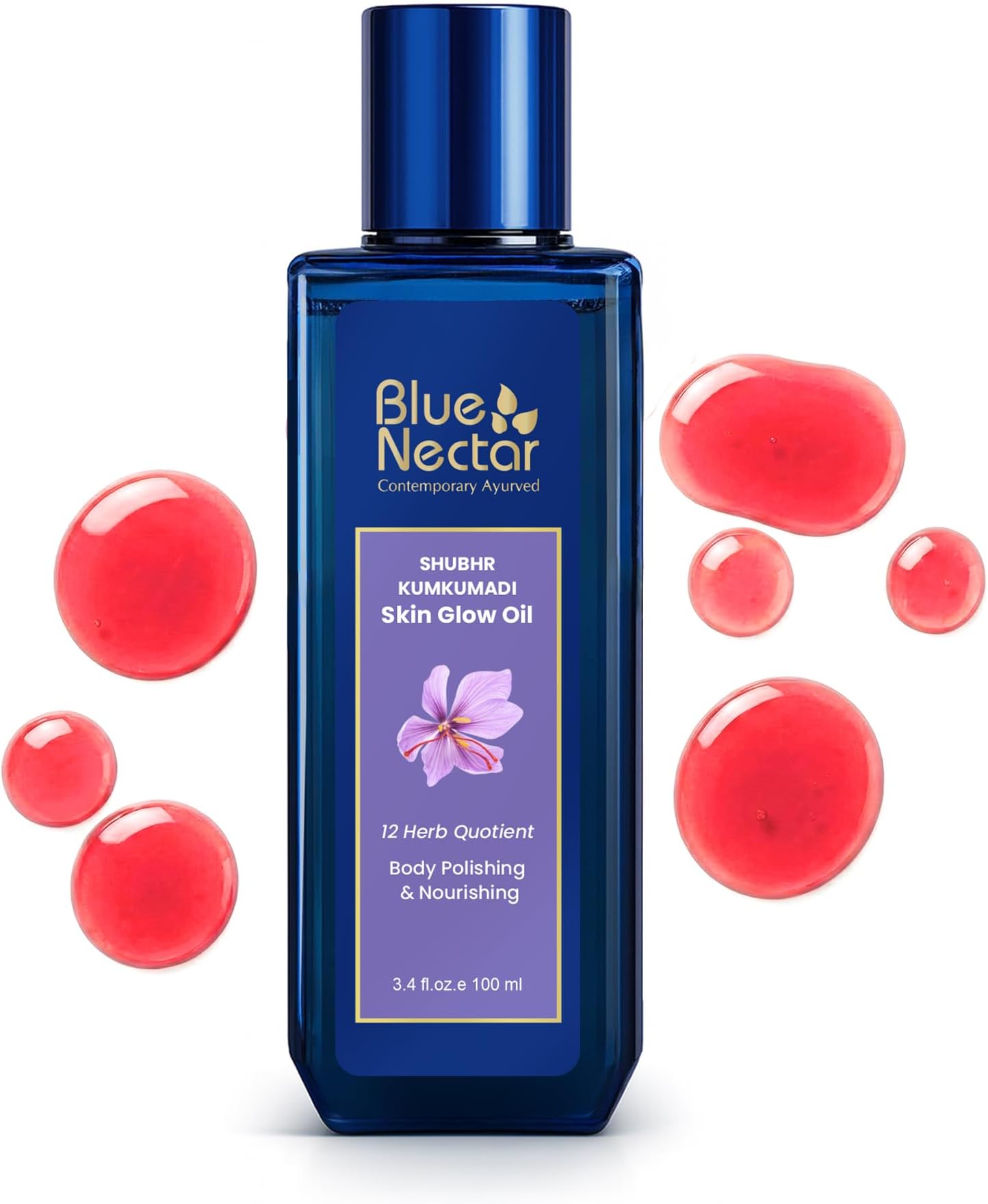 Blue Nectar Ayurveda Kumkumadi Oil for Skin Glow with Almond Oil | Natural Ayurvedic Face & Body Moisturizer for Dry Skin (12 Herbs,100ml)