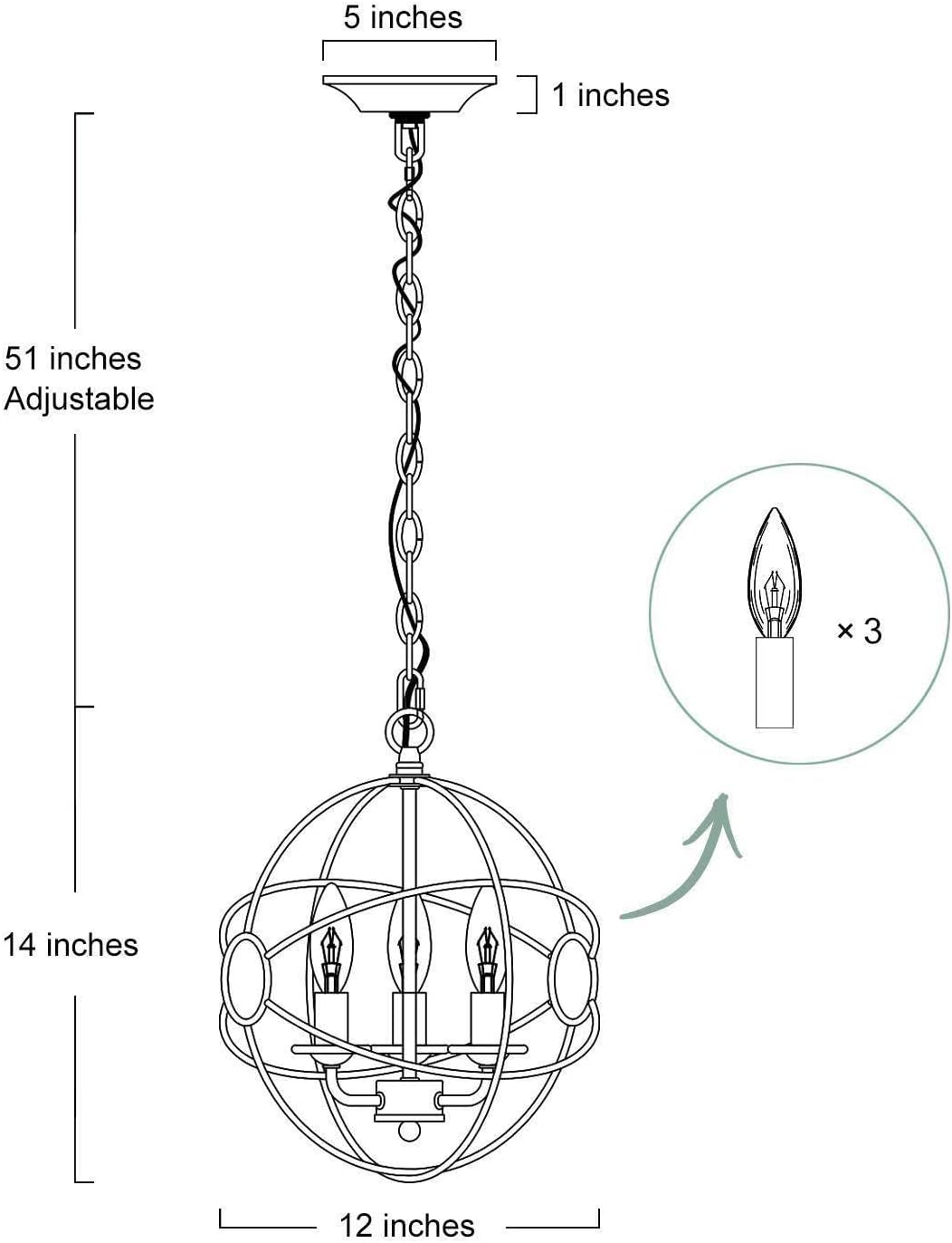 Industrial Chandeliers for Kitchen Island, Orb Pendant Lighting, Vintage Hanging Fixture for Foyer, Bronze Finish, 11.8 Inches