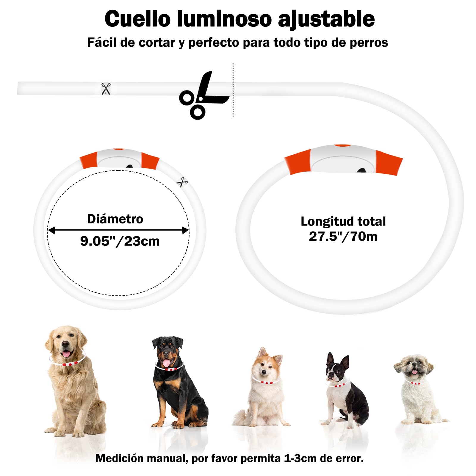 Nepfaivy Collare Luminoso per Cani - Collare per Cani a LED Ricaricabile per Portare a Spasso di Notte, Collare per Cani Impermeabile e Regolabile con 3 Modalità di Lampeggio, Rosso