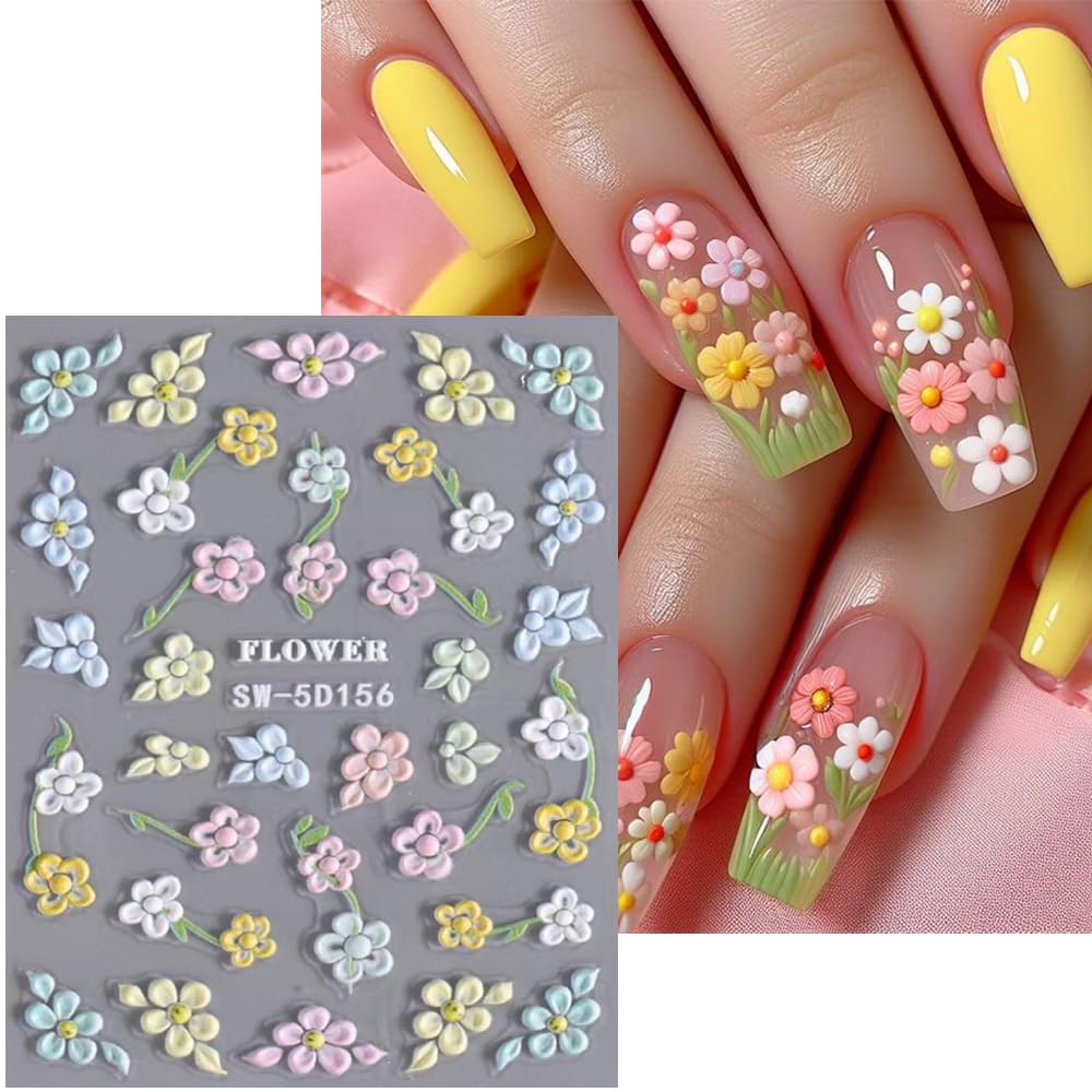 Yakomon 5D Blumen-Nagelaufkleber – Selbstklebend, 2 Bögen, Für Maniküre & Nail-Art
