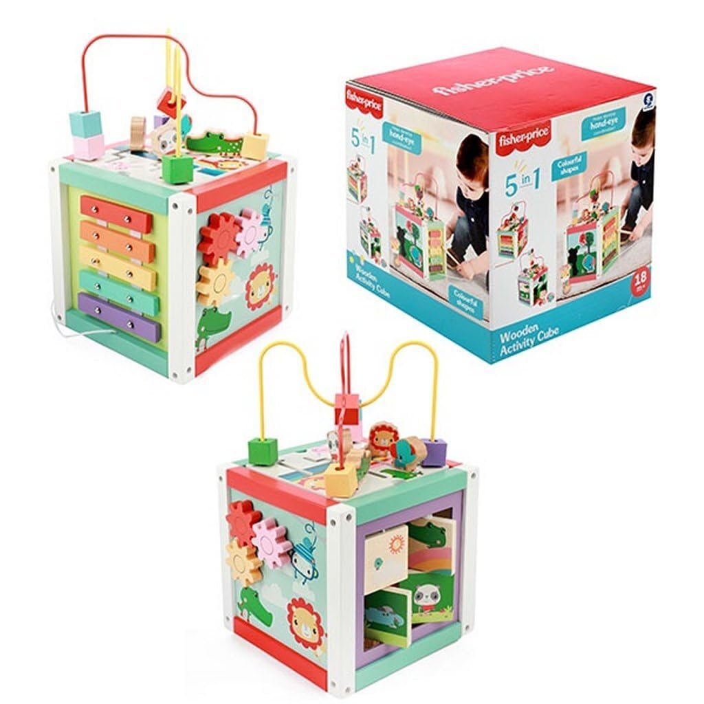 Fisher Price - Cubo de madera para desarrollo de bebés, a partir de 18 meses, madera, metal, textil, 43 x 23 x 23 cm