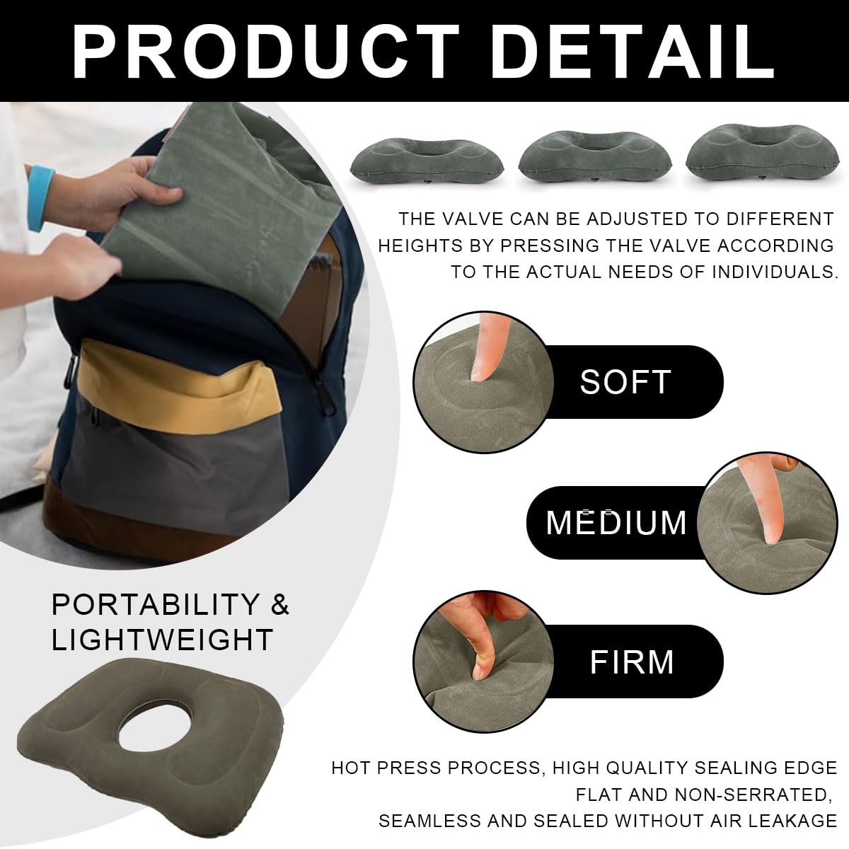 Coussin gonflable en forme de donut pour fauteuil roulant, coussin de siège pour le coccyx et le soulagement de la douleur sciatique, soutien pour chaise de bureau, voiture, fauteuil roulant, camping Coussin gonflable en forme de donut pour fauteuil roulant, coussin de siège pour le coccyx et le soulagement de la douleur sciatique, soutien pour chaise de bureau, voiture, fauteuil roulant, camping
