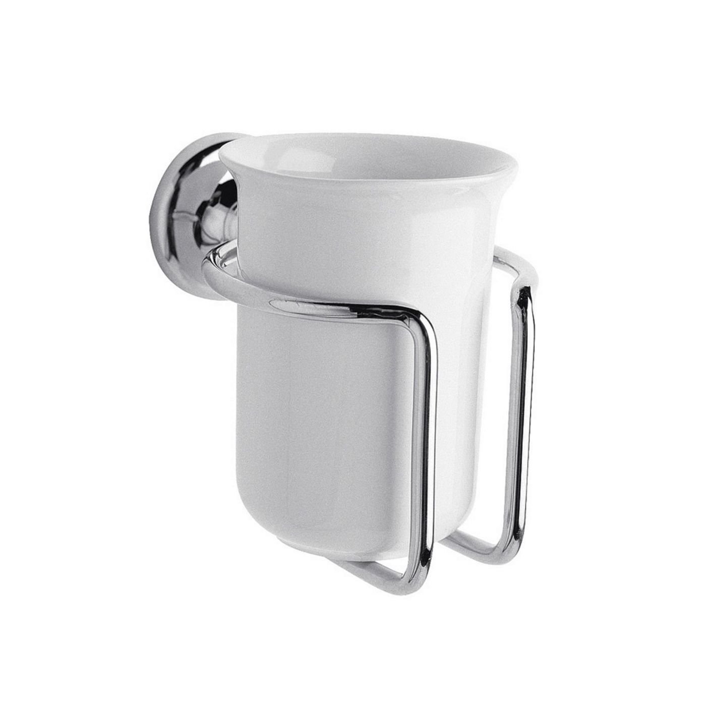 Milano Chrome Elizabeth Traditional Wall Mounted Bathroom Ceramic Toothbrush Tumbler Holder