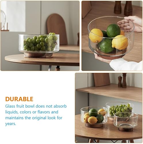Miniatura 5 de Ipetboom Decoración del hogar, cuenco de frutas de vidrio con base de madera, cuenco de ensalada de cocina, tazón de mezcla de salsa, plato de