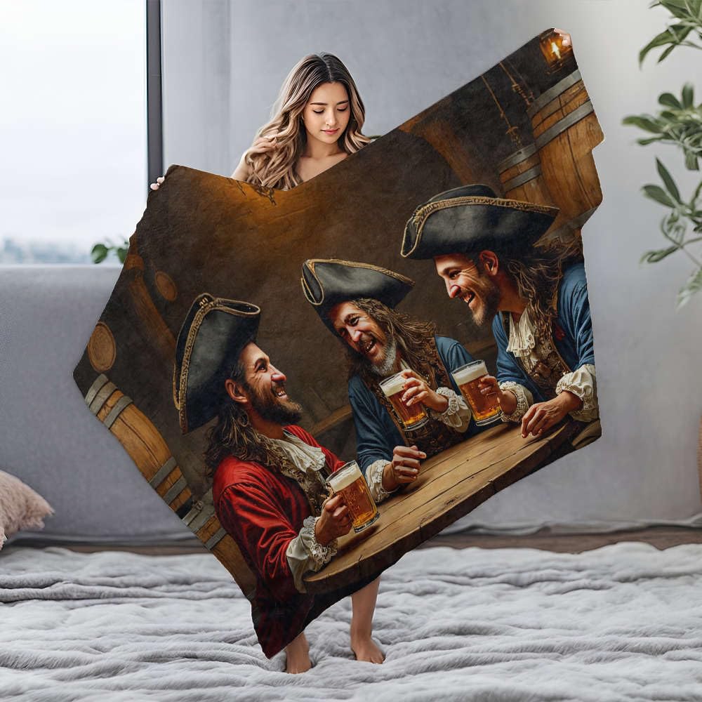 Couverture blanche en flanelle isolante motif trois pirates ultra douce