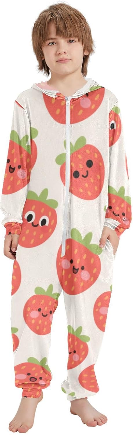 Unisex Onesie Pajamas Soft Casual Hooded One-Piecing Sleeper Loungewear for Parties Sleepovers 4-14Y