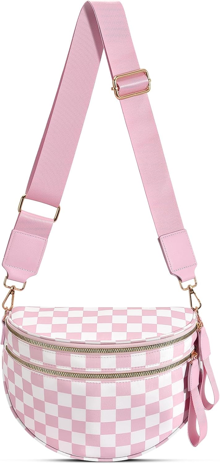 Checkered Nylon Crossbody Bag Bum Bag for Women Mom Spacious Checkered Crossbody Purses Shoulder Handbag