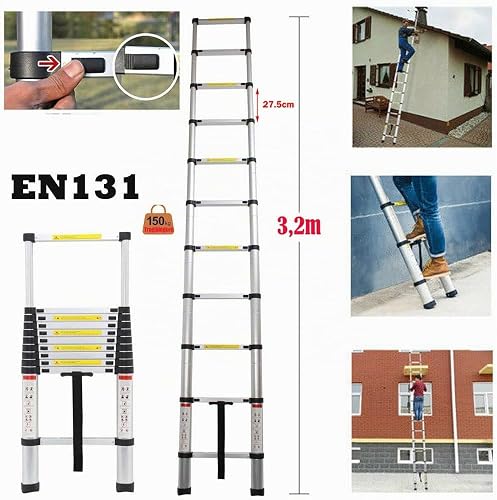 Marchepieds escamotables, échelle Télescopique, Escabeau Telescopique Pliable, Echelle Escamotable en Métal, Charge Max 150 kg (3,2M) - 2