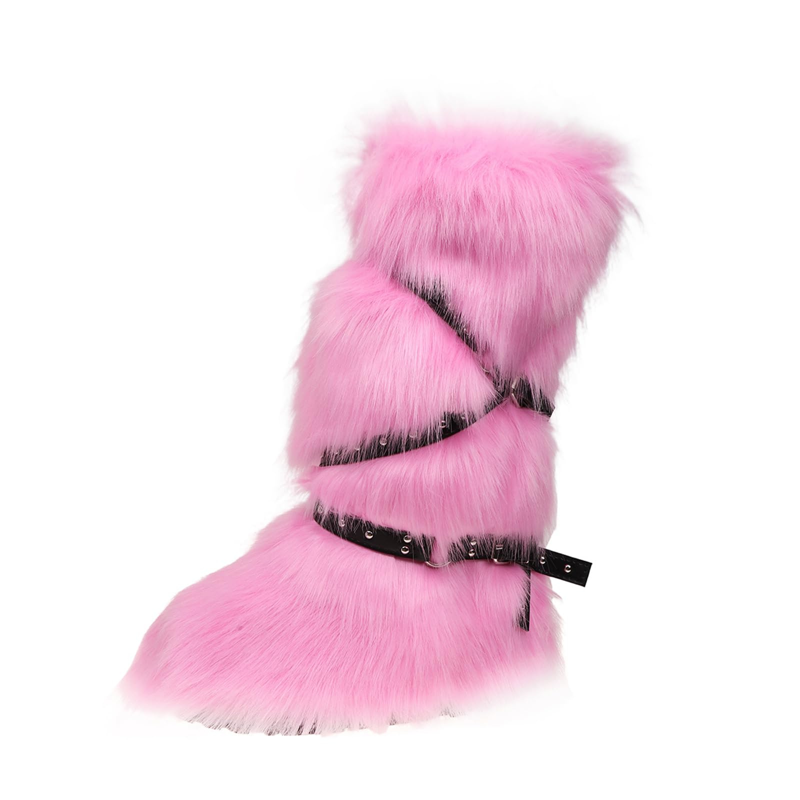 YFJNV Fur boots for women, Pink fuzzy boots with y2k style, Tall furry boot for winter, Comfortable shoes