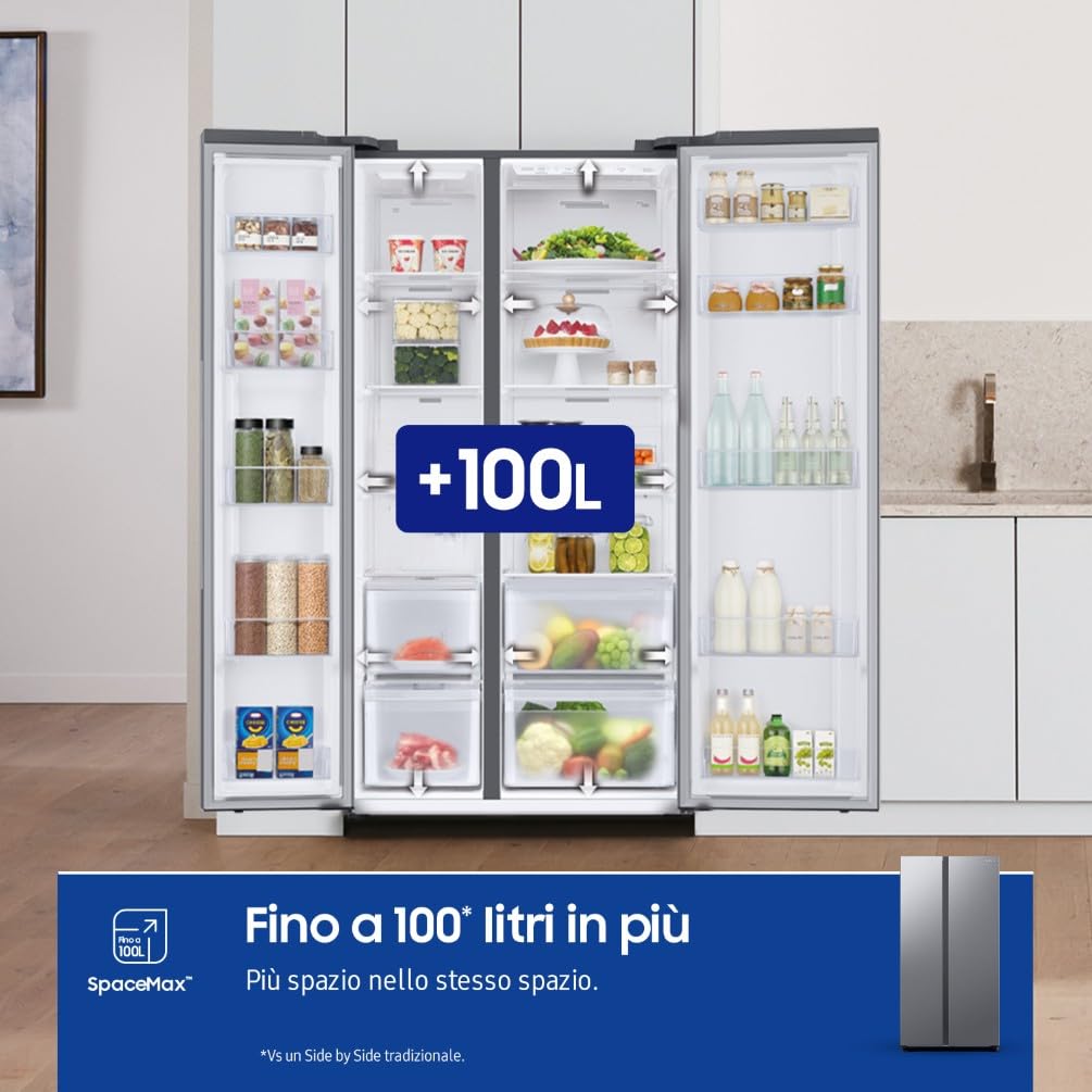 Samsung Frigorifero Side by Side Samsung Air Space AI RS62DG5003S9/EF, Wifi, All Around Cooling, SpaceMax, Ice Maker, 655 L, LxAxP: 91,2 x 178 x 71,6 cm, Metal Inox