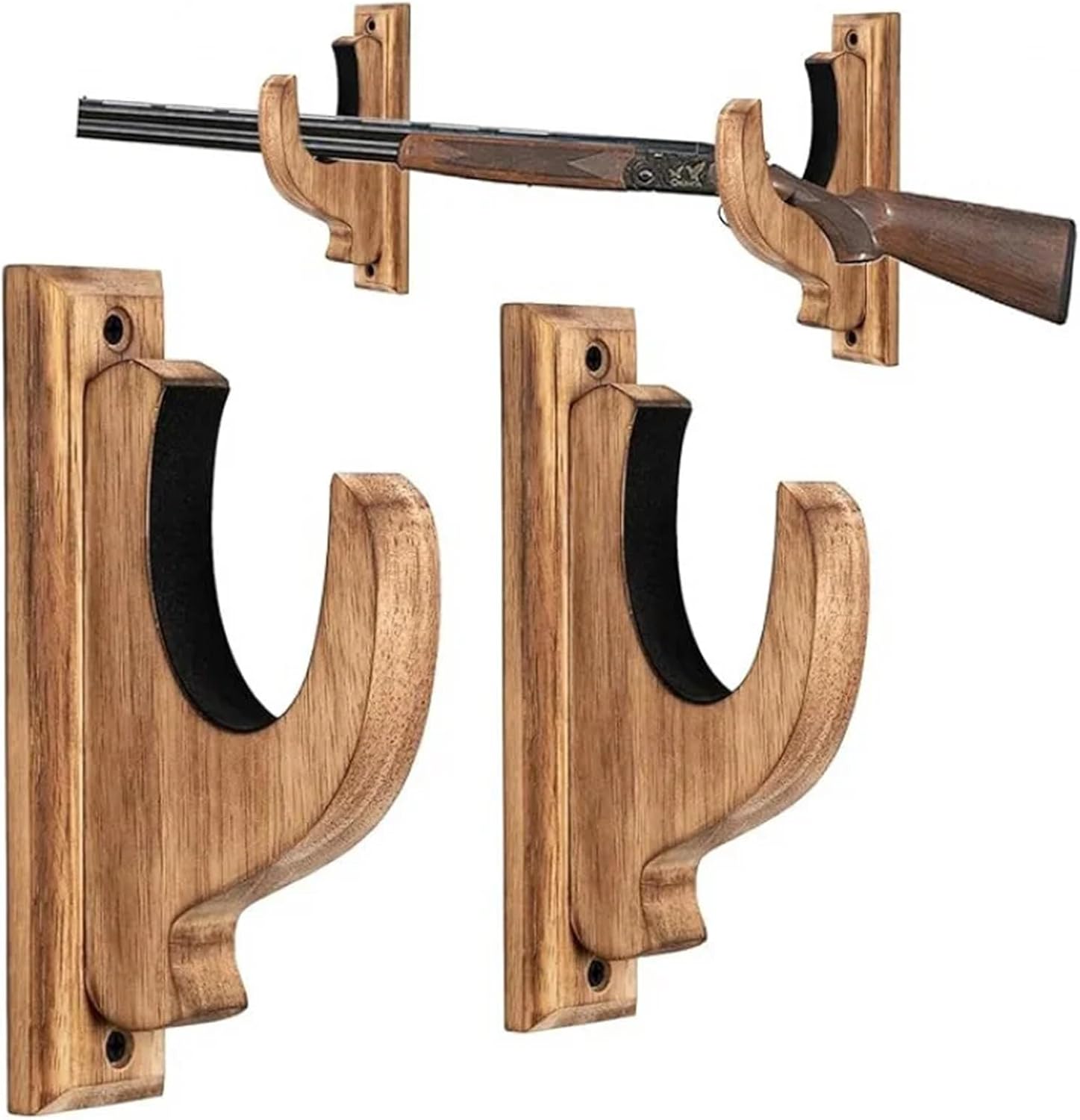2/4/6pcs Gun Rack Wall Mount for Indoor Display. Wooden Rifle Wall Mount and Shotgun Hooks Storage Shelf for Gun Cabinets(6pcs)