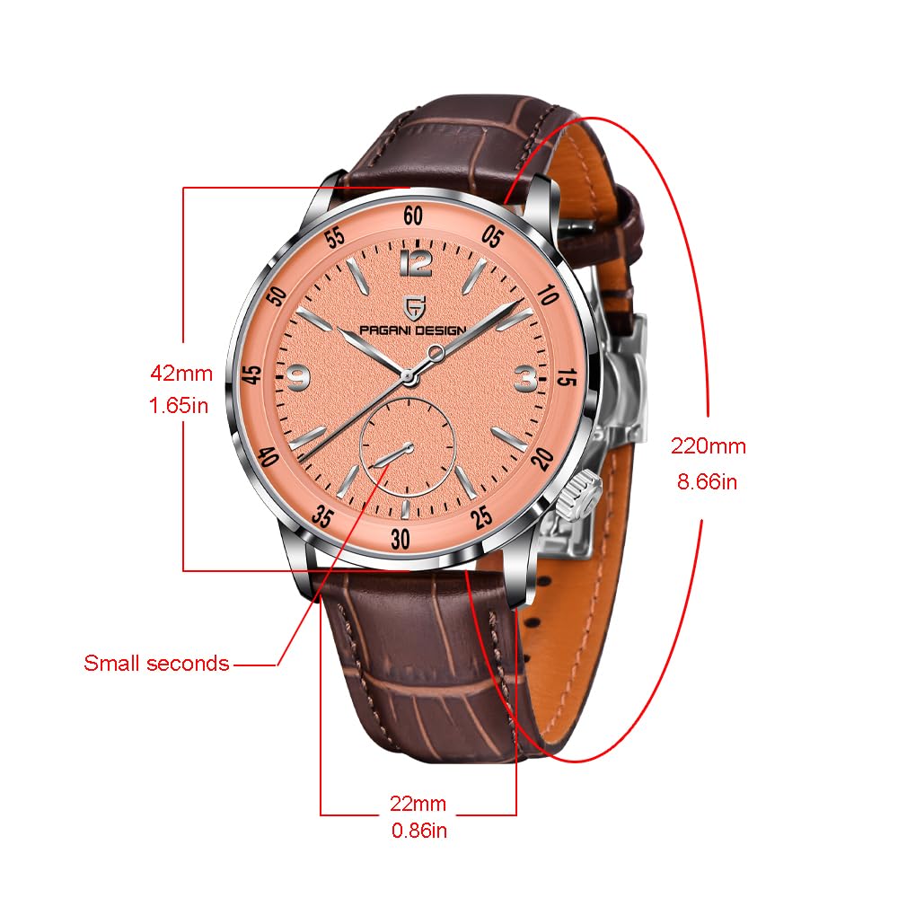 Pagani Design 1790 Męski zegarek na rękę, 42 mm, automatyczne zegarki mechaniczne, 100 m, wodoszczelny, luksusowy zegarek na rękę dla mężczyzn, łatwy do odczytania duży cyferblat, skórzany pasek