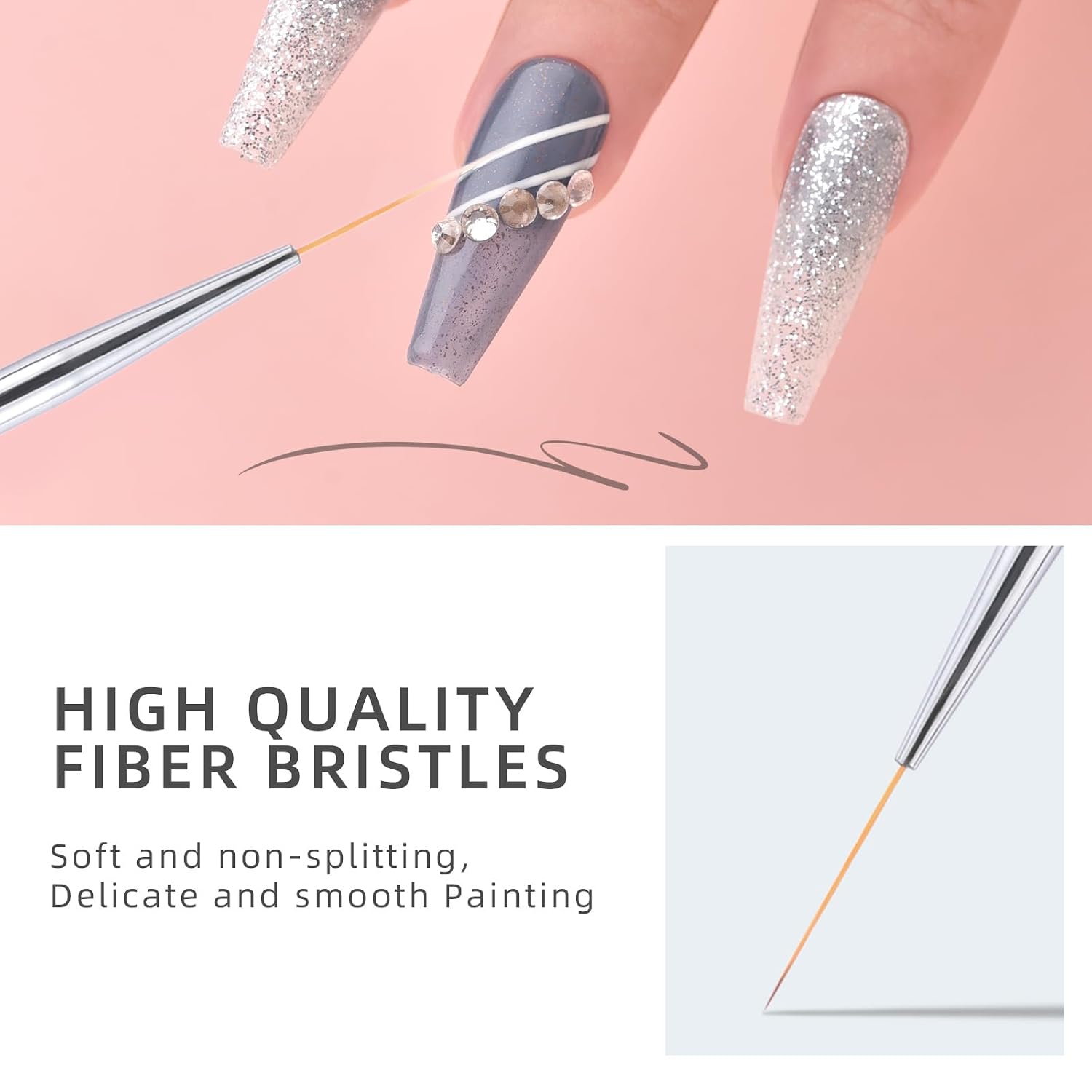 5Pcs Transparent Nail Art Liner Brushes for Nails Fine Drawing Sizes 5/7/9/11/20mm Nail Art Painting Design Tool for Thin Detail, Nail UV Gel Polish Striping Brush for Nail Salon & Home DIY
