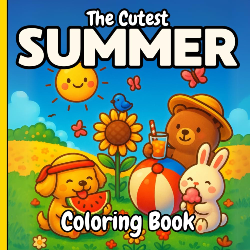 The Cutest Summer Coloring Book: A Cute and Simple Coloring Book for Kids and Adults, 40 Illustrations Featuring Cute Drawings, Sunny Travel Coloring pages and Cute Summer Animal Coloring Pages