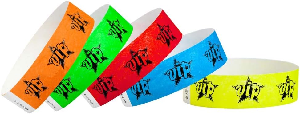 200 WristCo Tyvek Wristbands VIP Star Variety Pack - ¾” x 10”- Waterproof Recyclable Comfortable Tear Resistant Paper Bracelets Wrist Bands for Events Concert Festival Admission Party