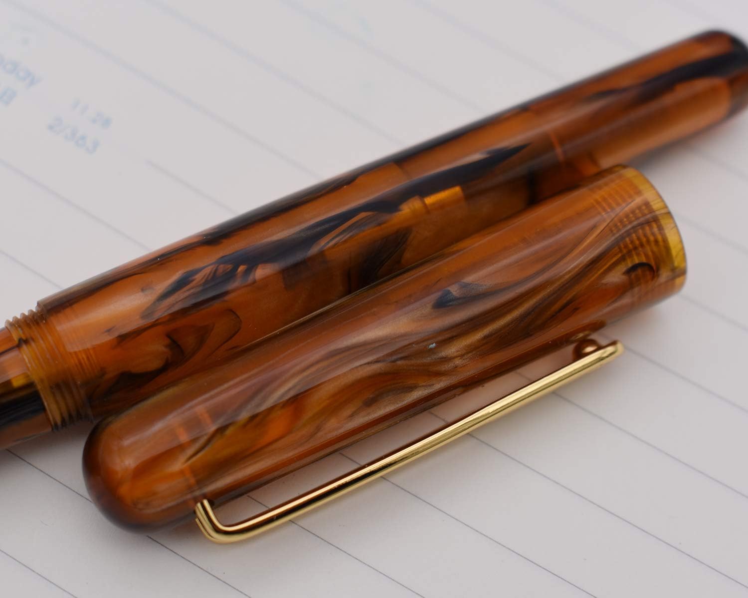 Lanxivi Picasso Etsandy Aurora 975 Fountain Pen, Germany Iridium Fine Nib, Brown Celluloid, Executive Fountain Pens, Classic Design