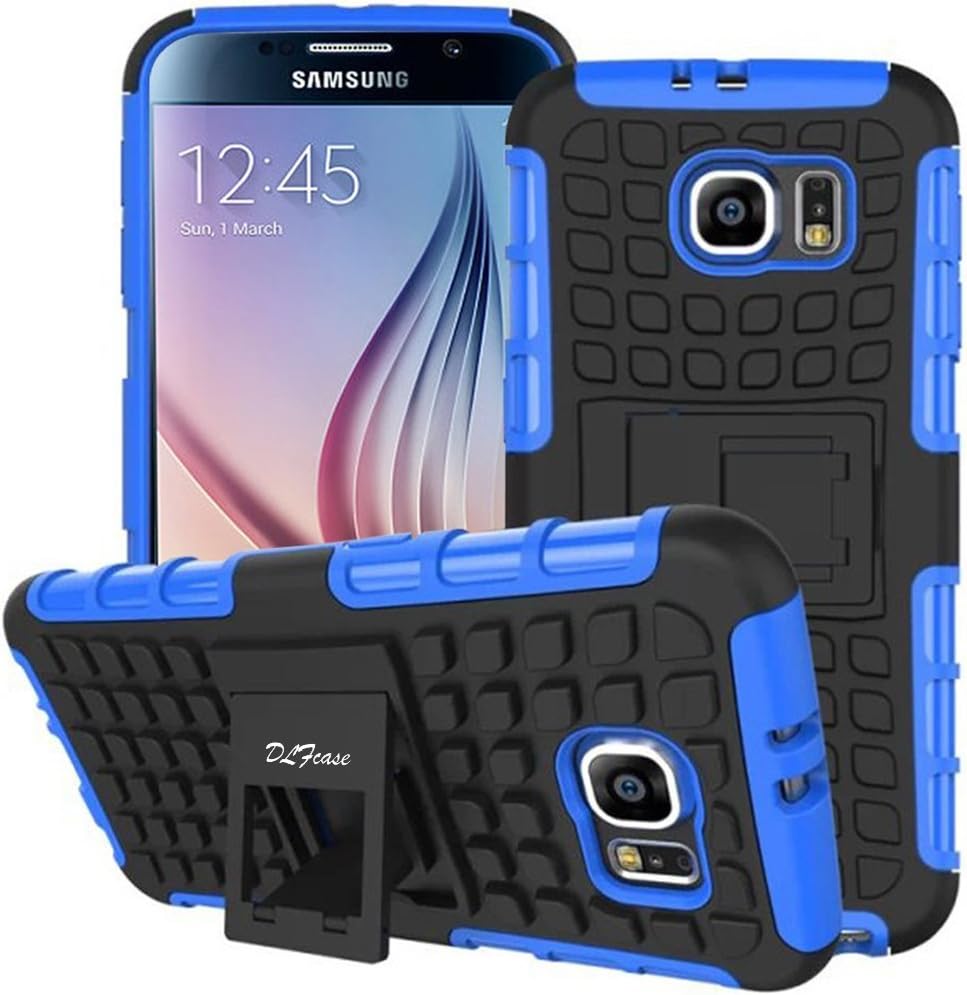 Galaxy S6 Case, DLF Case [ Shockproof ] Samsung Galaxy S6 Case Heavy Duty Rugged Dual Layer TPU Textured Non Slip Reinforced Polycarbonate Hybrid Case for Samsung Galaxy S6 with Kickstand (Blue)