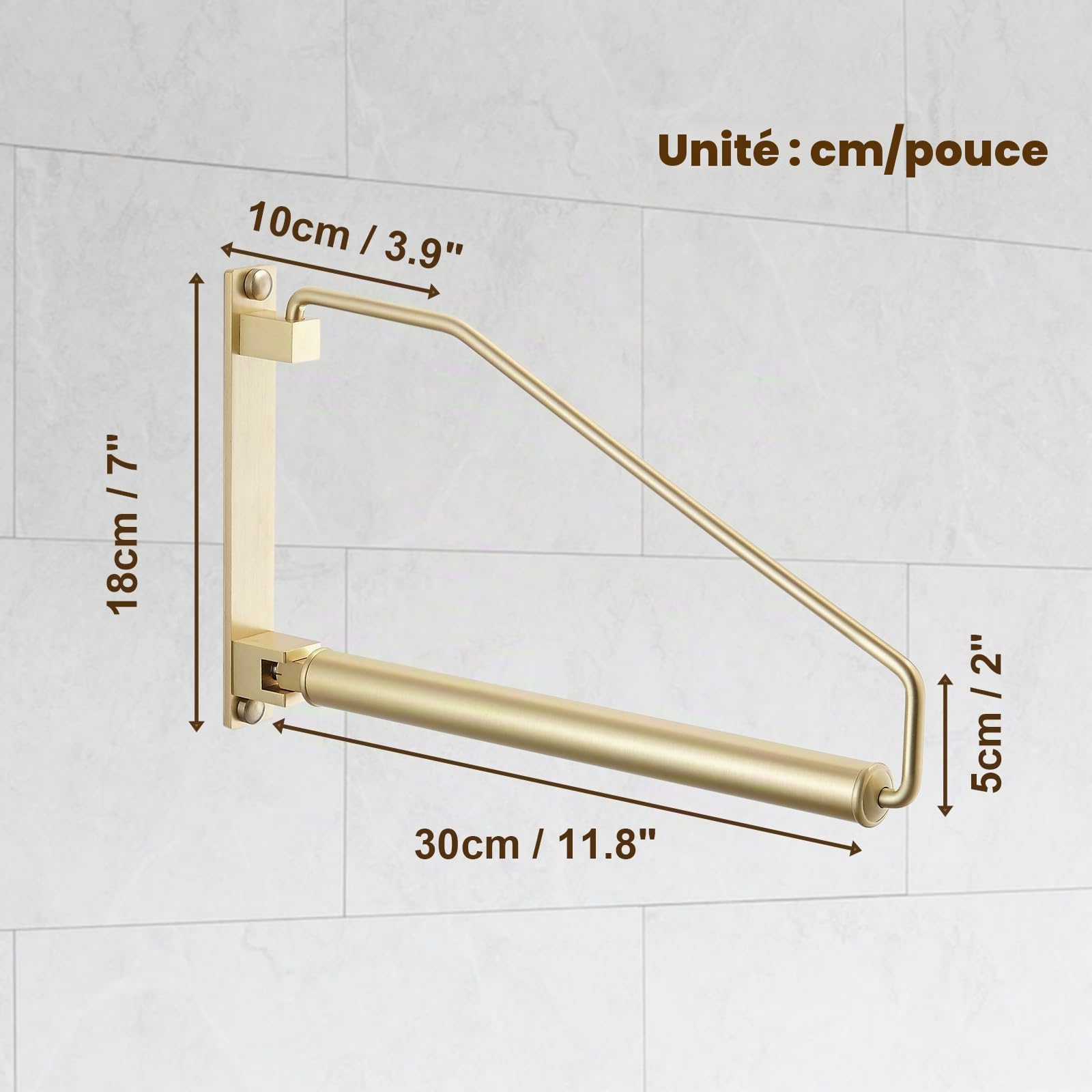 Portant à vêtements Mural rétractable Peu encombrant, pour buanderie et Placard, doré brossé, en Laiton, 30,5 cm