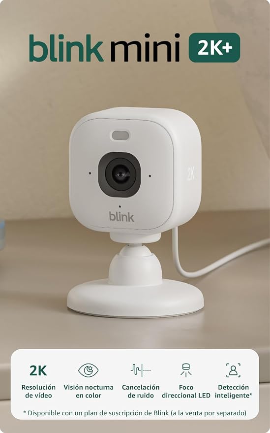 Pack 2 Cámaras de Seguridad Blink Mini 2K+ Wi-Fi para el Hogar con Visión Nocturna a Color