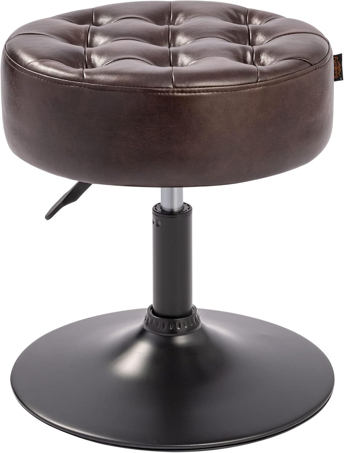 Furniliving Mid-Century Tufted Adjustable Swivel Makeup Ottoman Stool; Modern Big Size Round Vanity Stool Chair for Bedroom Living Room (BlackBrown)