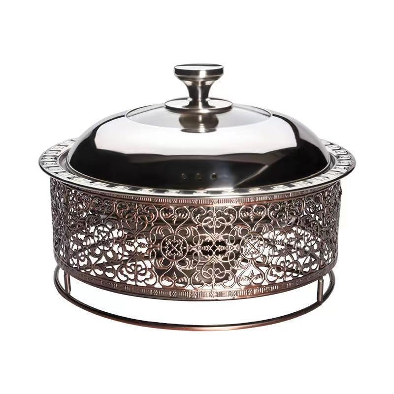 Okrągły podgrzewany bufet w stylu retro ze stali nierdzewnej, podgrzewana taca z pokrywą na garnek i uchwytem na paliwo do gastronomii, posiłków na imprezy (30 cm)