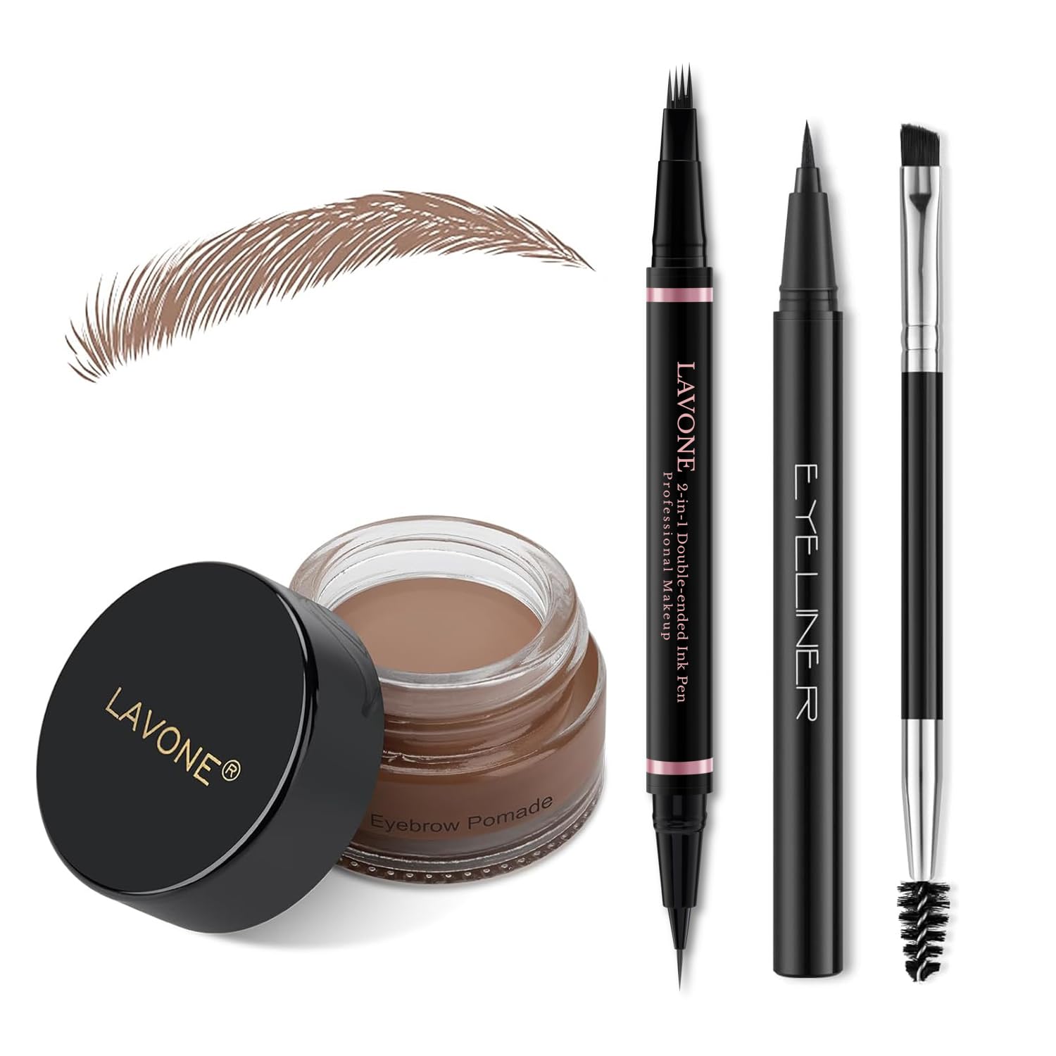 LAVONE Eyebrow Pen Kit, Waterproof Brow Pencil, Pomade,Eyeliner, Ash Brown