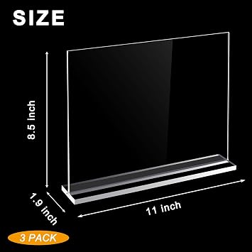 3 Pack Acrylic Sign Holder 11x8.5inch, Horizontal Display Sign Stand