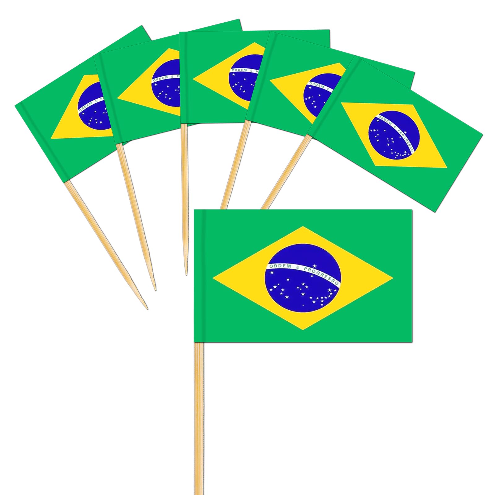 100pcs Brazil Toothpick Flags Cocktail Flag,Small Brazilian Flag Cupcake Cake Toppers Mini Brazil Flags On Sticks for Cakes Decorations Sandwich Food Fifa World Cup 2026 Pub Royal Event Decoration