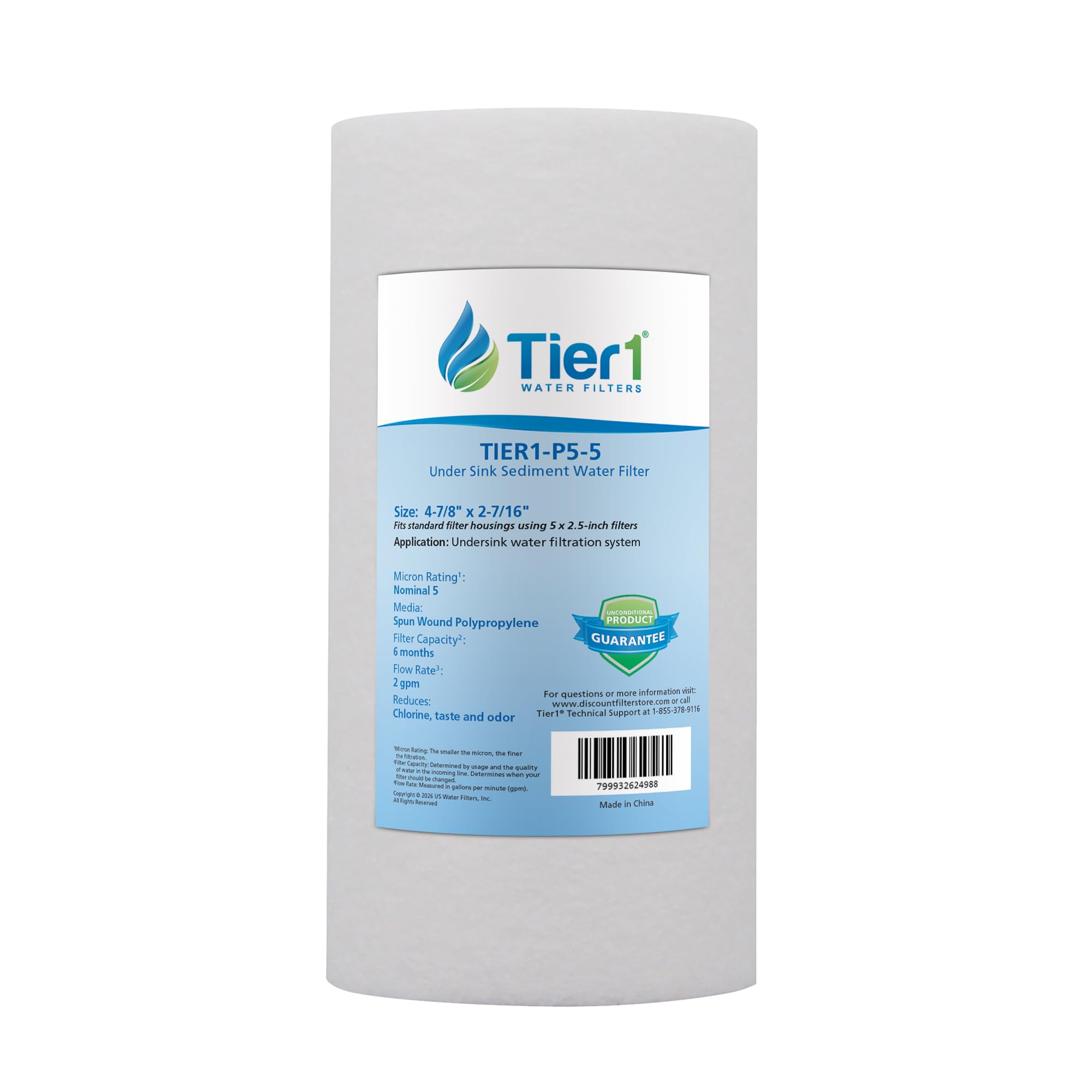 Tier1 5 Micron 5 x 2 5 Water Filter Spun Wound Polypropylene Under Sink Sediment Water Filter Cartridge