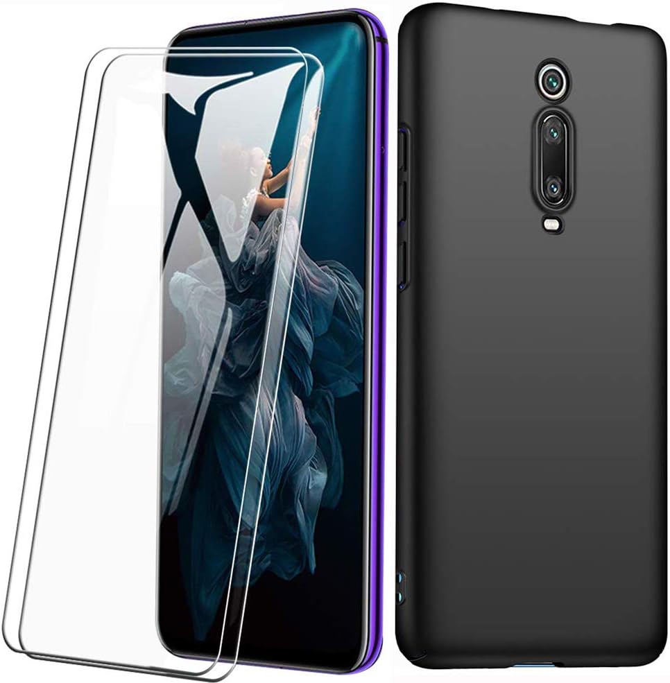 FANFO® Case + [2 Pieces] Tempered Glass Screen Protector for Xiaomi Redmi K20 Pro, Ultra Thin Pure Hard PC Case, Silky Matt Paint Bumper Shell Case Cover, Black