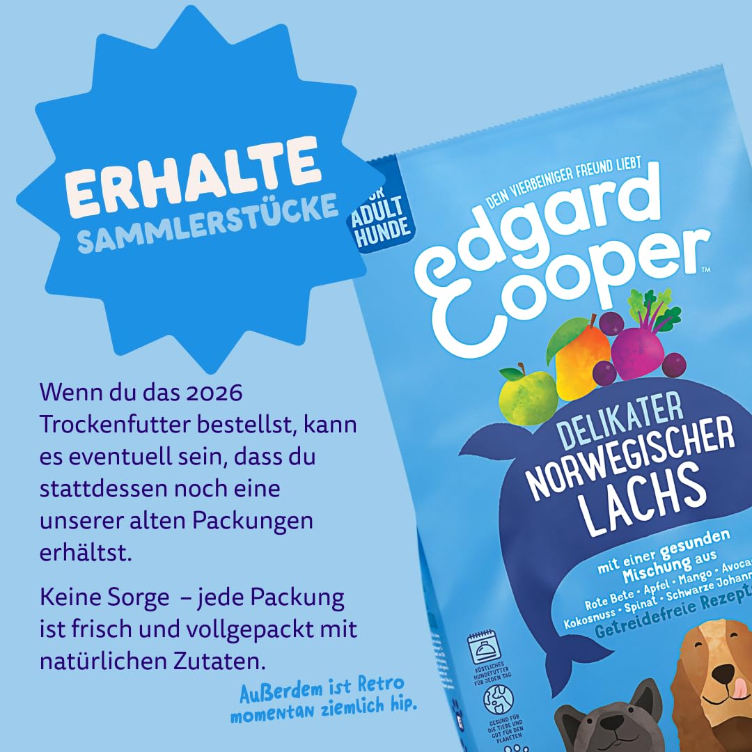 Edgard & Cooper Crochette Cani Adulti Medium 1kg Salmone Fresco Ipoallergenico Zucca Cavolo Riccio Patata Dolce